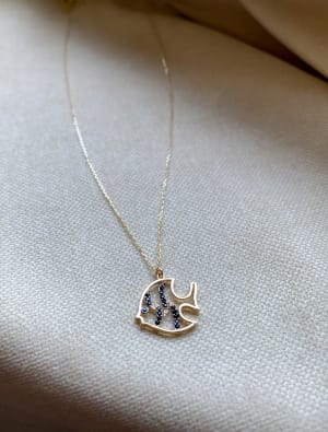 Złoty naszyjnik 585 RYBA Z CYRKONIAMI - miniatura 1