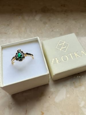 Złoty pierścionek 585 ZIELONY KAMIEŃ - miniatura 3