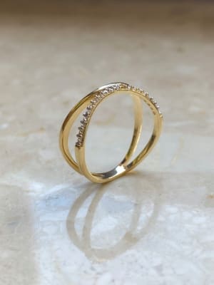 Złoty pierścionek 585 PODWÓJNY CYRKONIE - miniatura 1