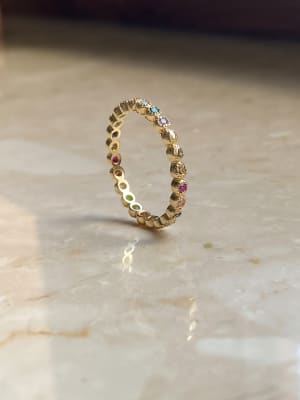 Złoty pierścionek 585 OBRĄCZKA KOLOROWA - miniatura 1