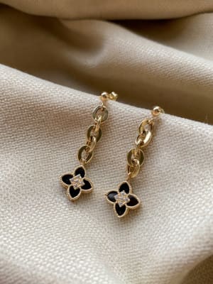 Złote kolczyki próba 585 WISZĄCE KWIATKI - miniatura 1