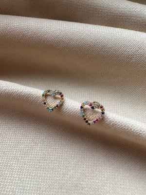 Złote kolczyki 585 KOLOROWE SERDUSZKA - miniatura 1