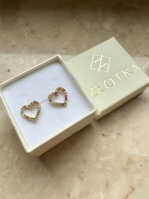 Złote kolczyki 585 KOLOROWE SERDUSZKA - miniatura 3