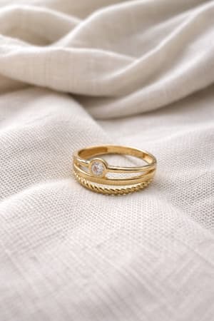 Złoty pierścionek 585 POTRÓJNY Z CYRKONIĄ R.16 - miniatura 1