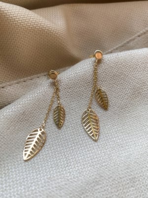 Złote kolczyki 585 WISZĄCE LISTKI, LIŚCIE - miniatura 1
