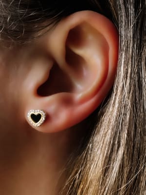 Złote kolczyki 585 CZARNE SERDUSZKA Z CYRKONIAMI - miniatura 2