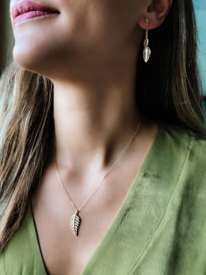 Złote kolczyki 585 WISZĄCE LISTKI, LIŚCIE - miniatura 2