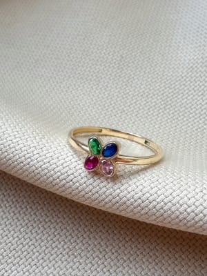 Złoty pierścionek 585 KWIATEK KOLOROWY - miniatura 1