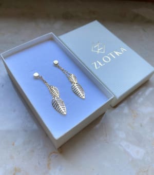 Złote kolczyki 585 WISZĄCE LISTKI, LIŚCIE - miniatura 4