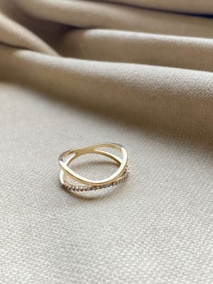 Złoty pierścionek 585 PODWÓJNY CYRKONIE - miniatura 3