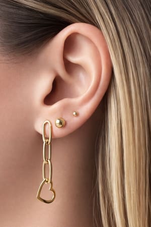 Złote kolczyki próba 585 WISZĄCE Z SERCEM - miniatura 2