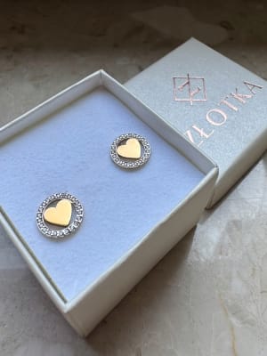 Złote kolczyki 585 SERCA Z CYRKONIAMI - miniatura 1