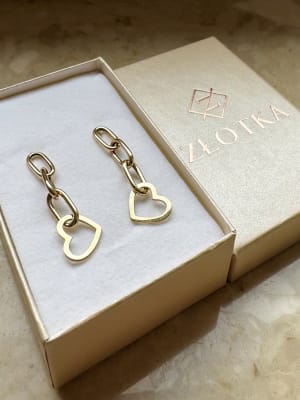 Złote kolczyki próba 585 WISZĄCE Z SERCEM - miniatura 1