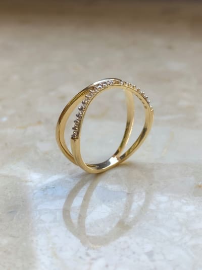 Złoty pierścionek 585 PODWÓJNY CYRKONIE