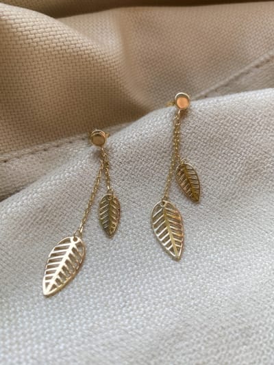 Złote kolczyki 585 WISZĄCE LISTKI, LIŚCIE