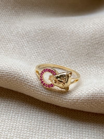 Złoty pierścionek 585 PANTERA CYRKONIE