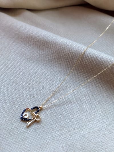 Złoty naszyjnik 585 KŁÓDKA Z ONYKSAMI