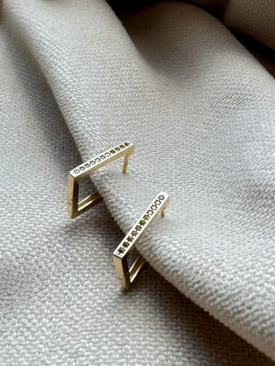 Złote kolczyki 585 KWADRATY Z CYRKONIAMI