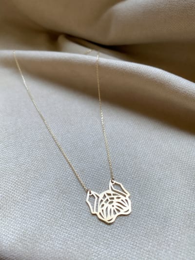 Złoty naszyjnik 585 PIESEK, BULDOG ORIGAMI