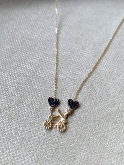 Złoty naszyjnik 585 ROWER Z SERCAMI