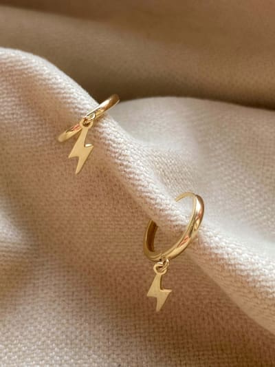 Złote kolczyki 585 KÓŁKA Z BŁYSKAWICĄ