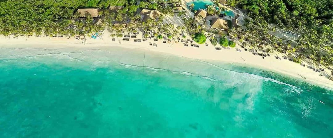Wide empty sand at Playa Kantenah on the Riviera Maya coast