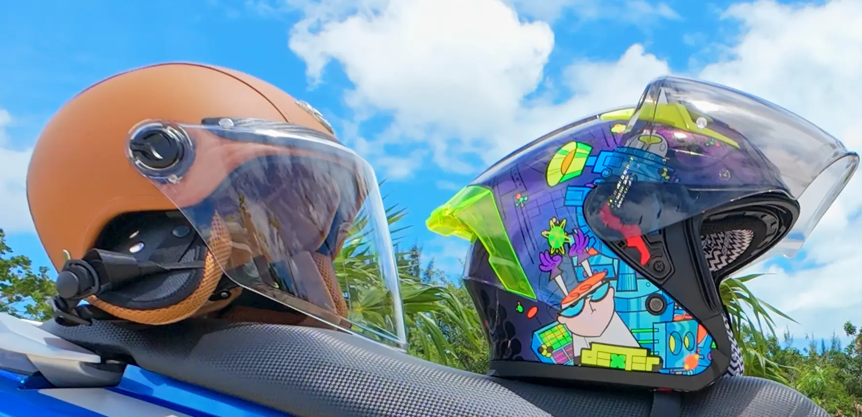 High-quality VibeScoot safety helmets on a scooter