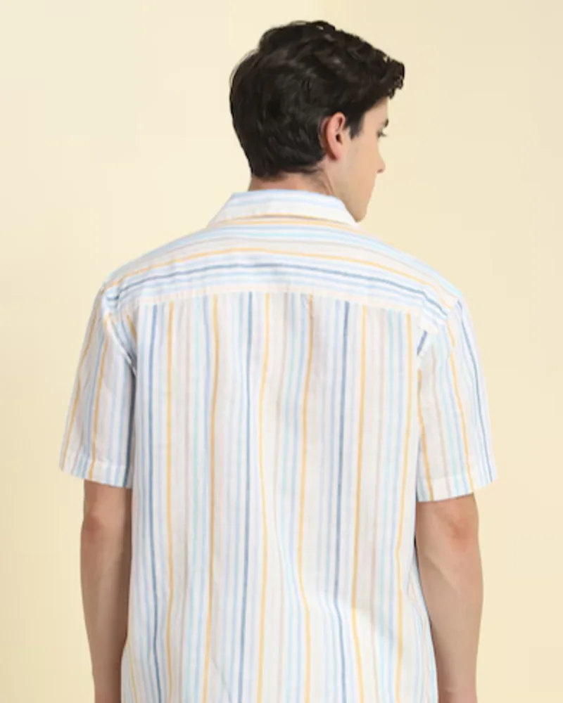 Men White Stripe Casual Shirts - View 3