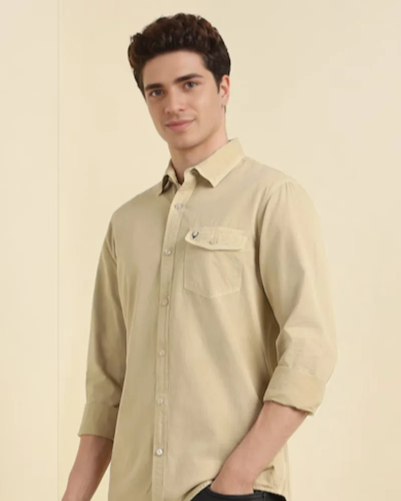 Men Beige Slim Fit Solid Casual Shirts - View 2