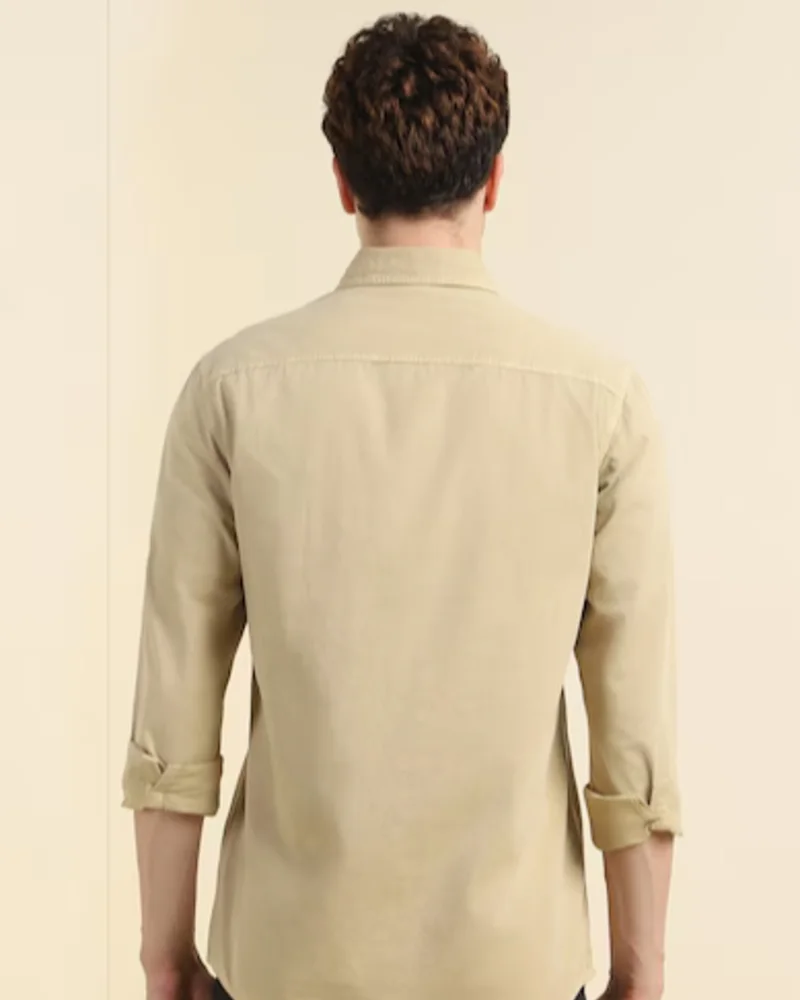 Men Beige Slim Fit Solid Casual Shirts - View 4