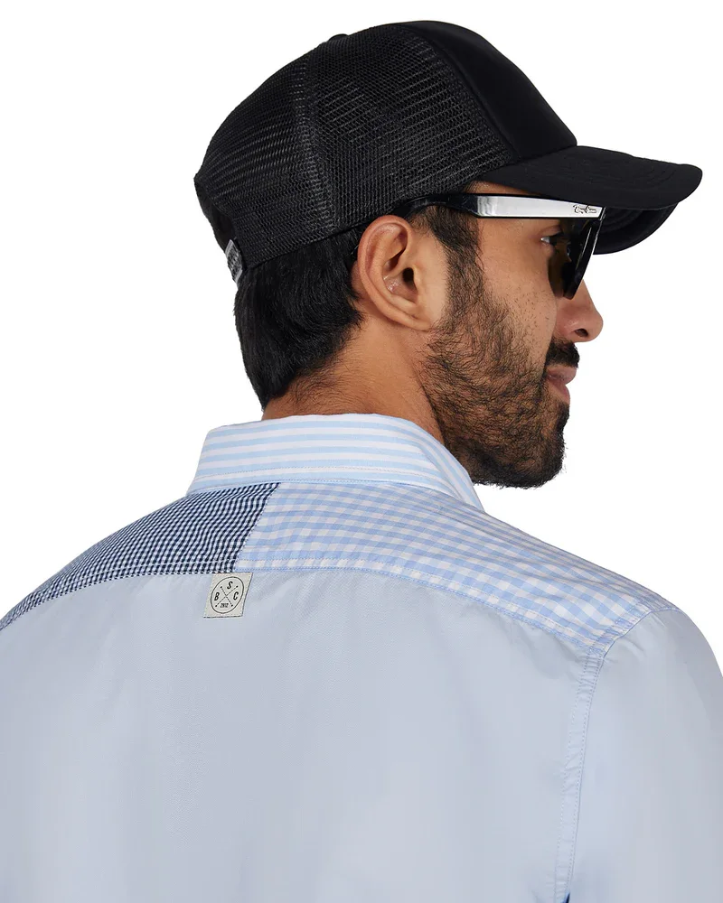 Blue Oxford Patchwork Shirt - View 3