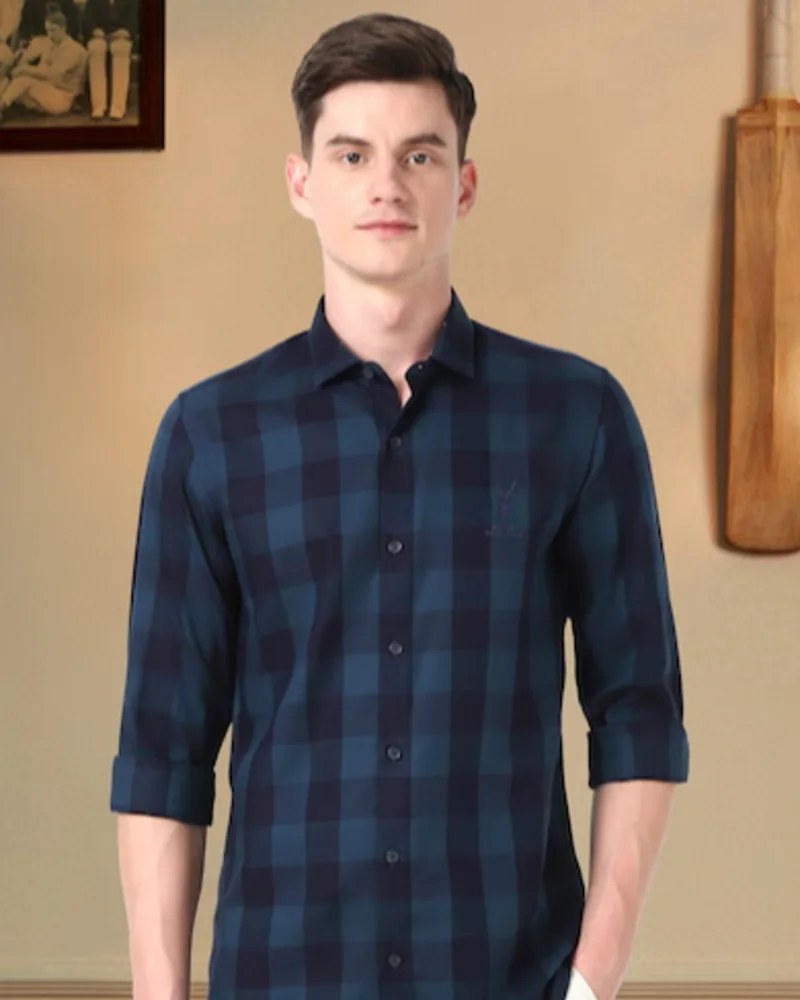 Men Navy Check Shirt