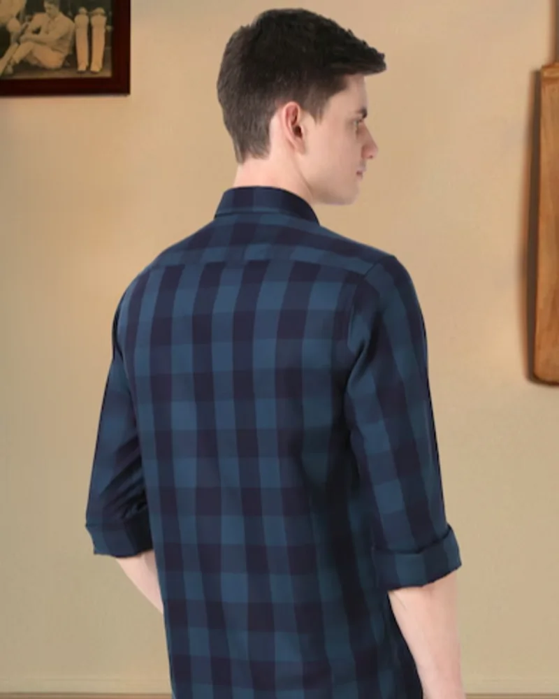 Men Navy Check Shirt - View 2