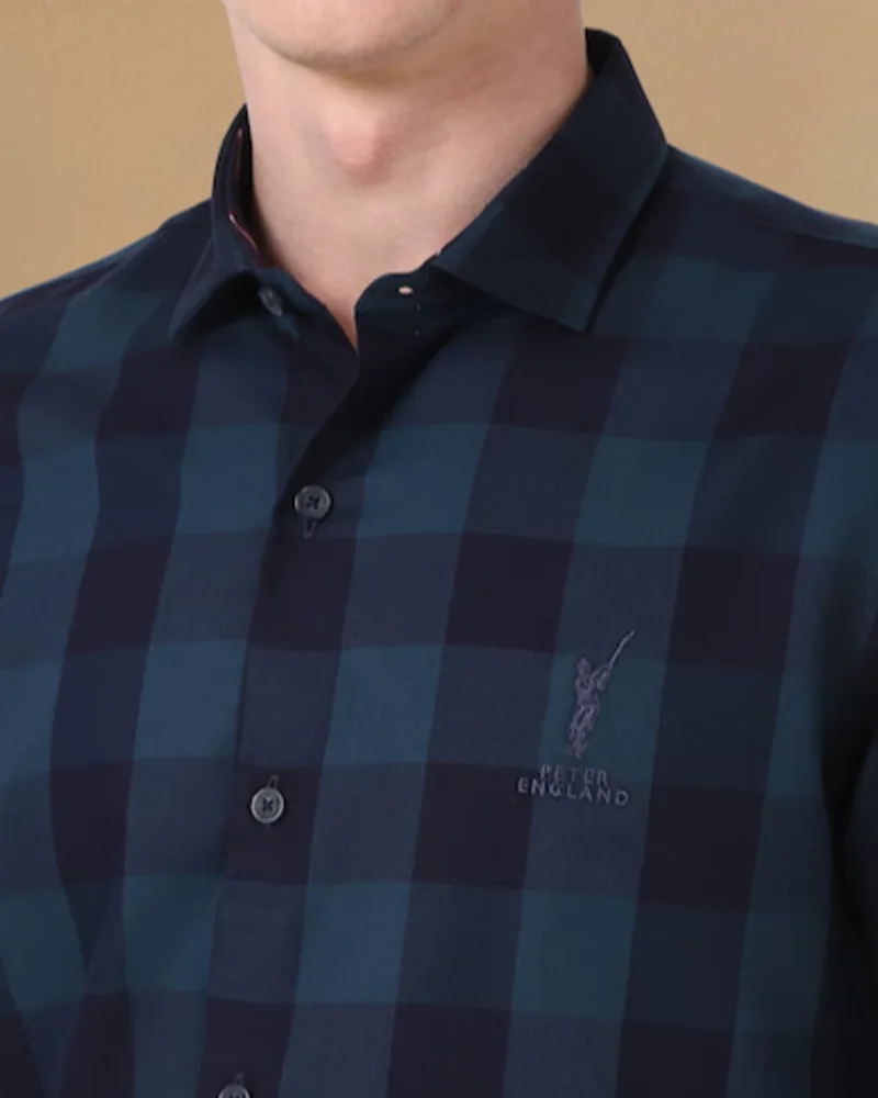 Men Navy Check Shirt - View 4