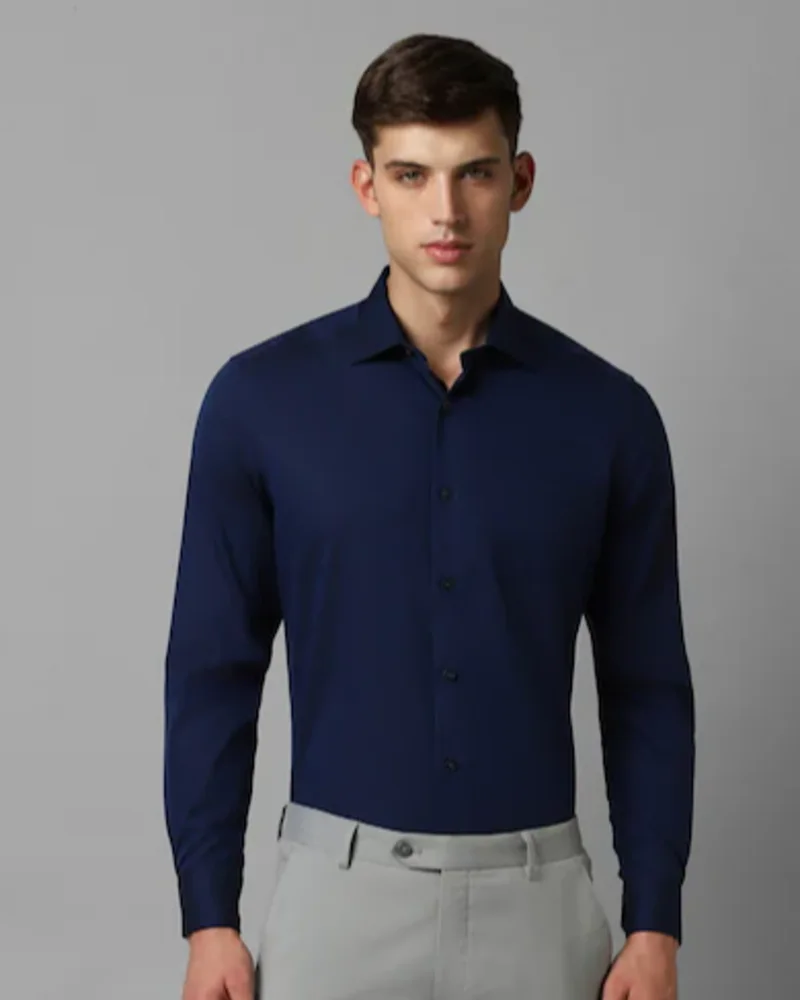 Men Navy Classic Fit Solid Formal Shirt