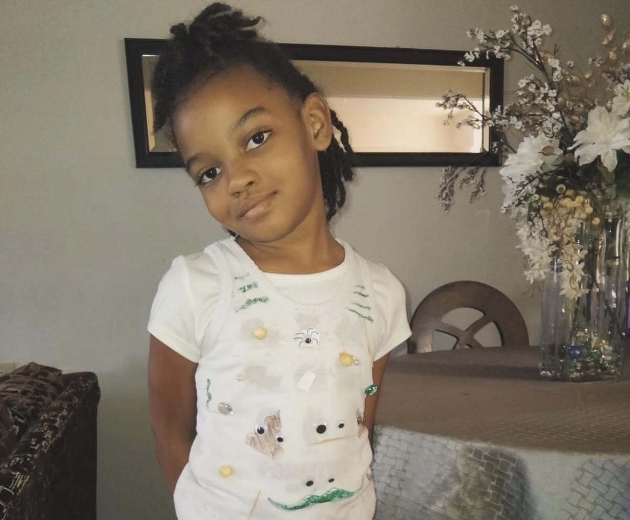 Shamya in her ugly t-shirt design.