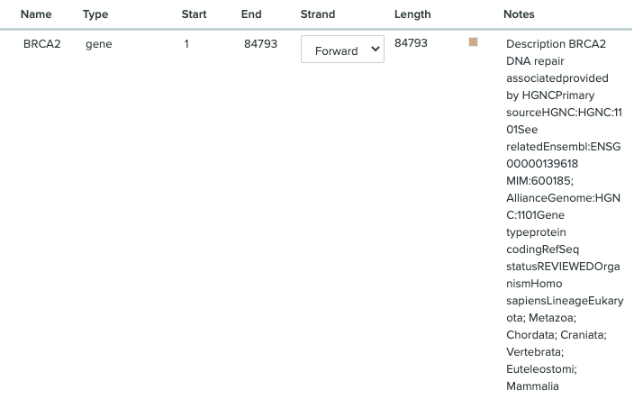 Screenshot of a single annotation and its metadata on Benchling