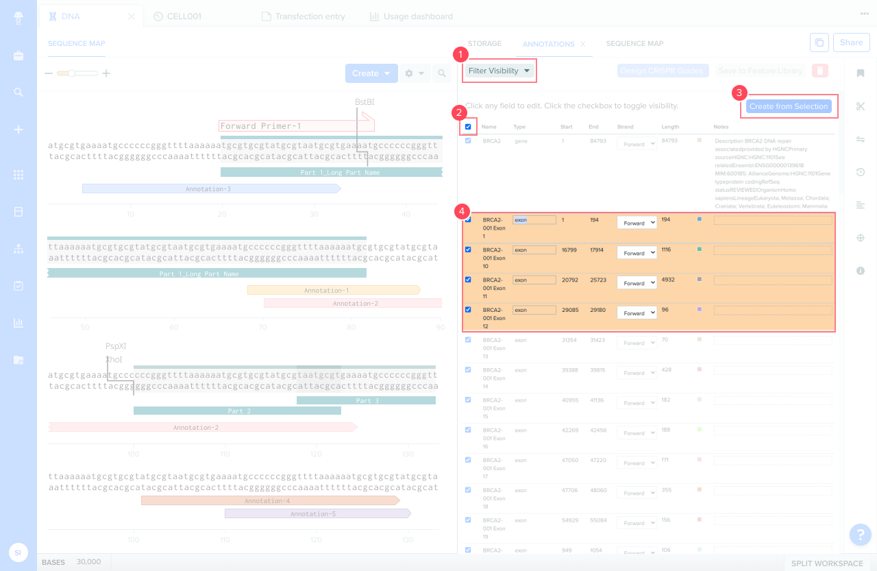 Before: bulk filtering, visibility, creation, and edit controls scattered across four different areas of the screen