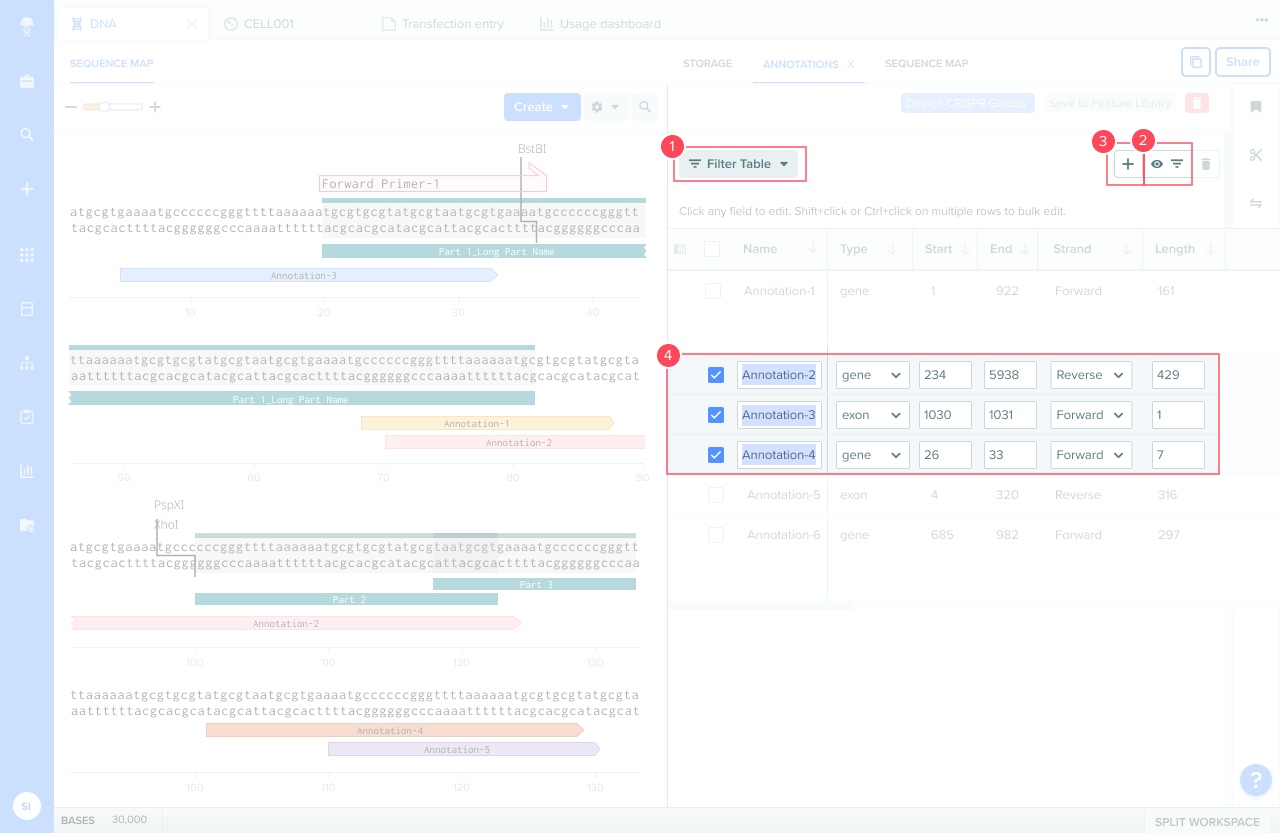 After: bulk filtering, visibility, and creation condensed into a single toolbar area