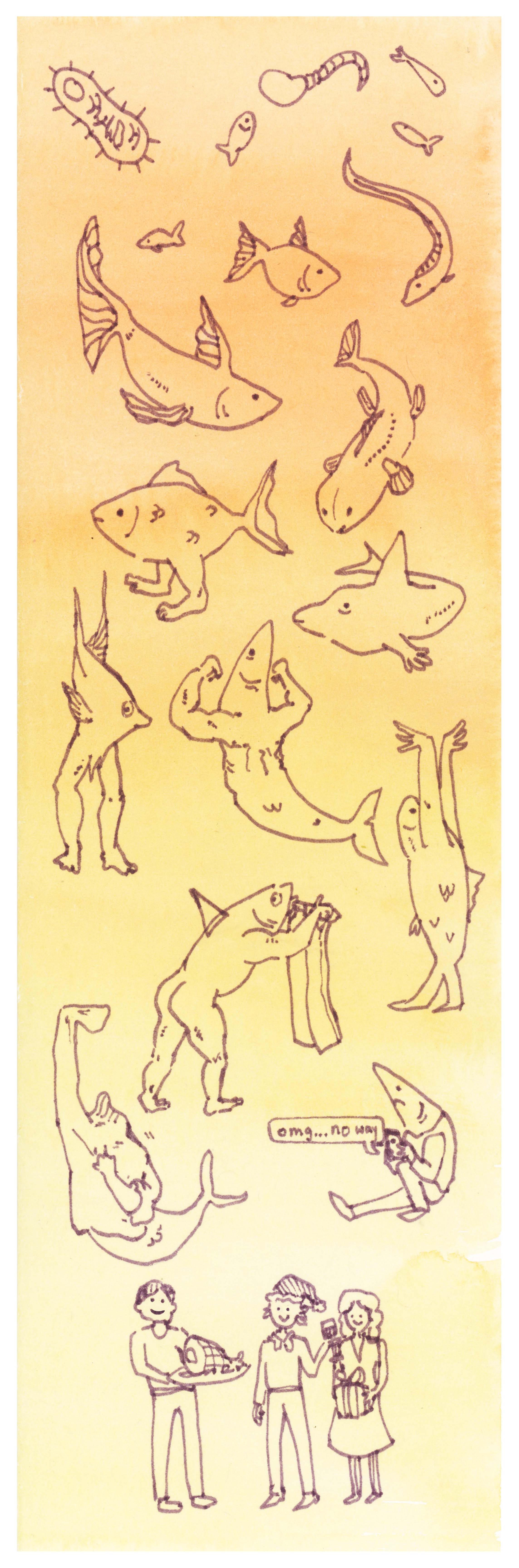 Holiday Evolution — ink and watercolor