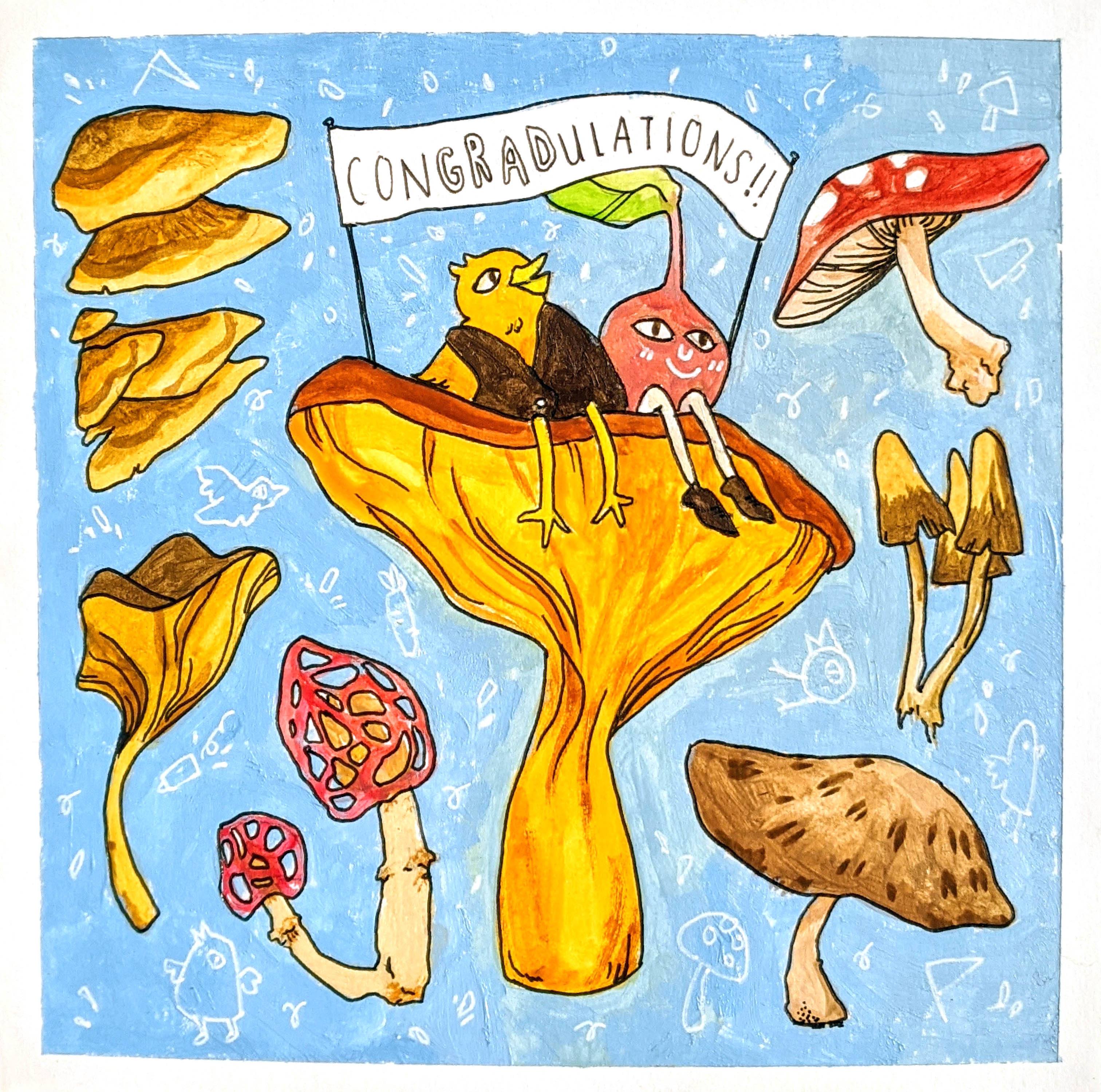 Merry Mycelium — gouache and ink