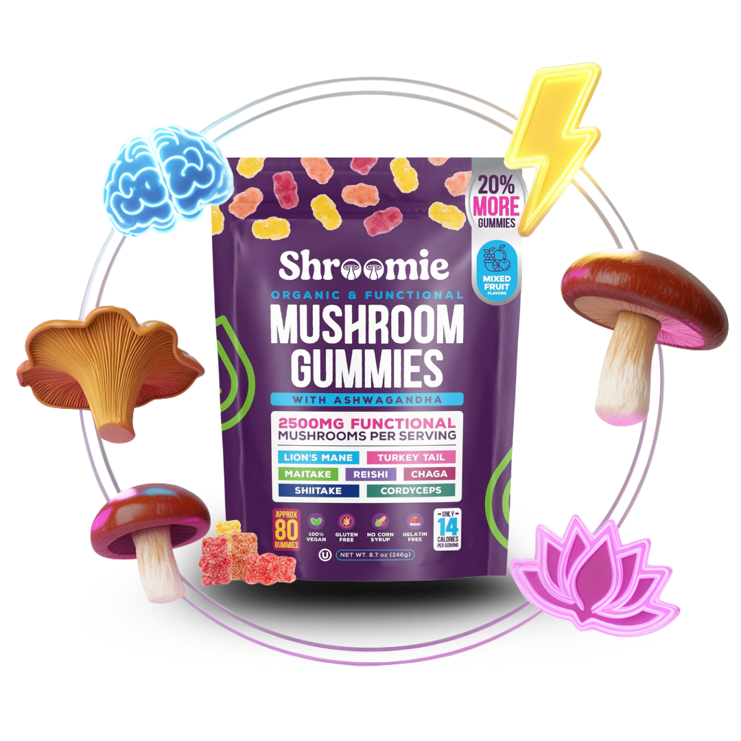 person holding mushroom gummies product