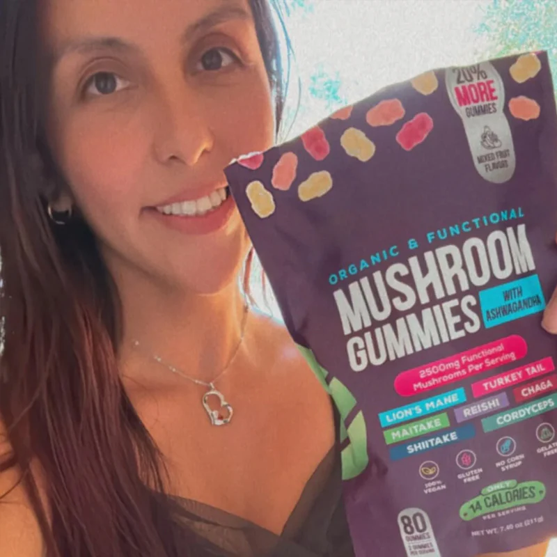 Happy customer with mushroom gummies