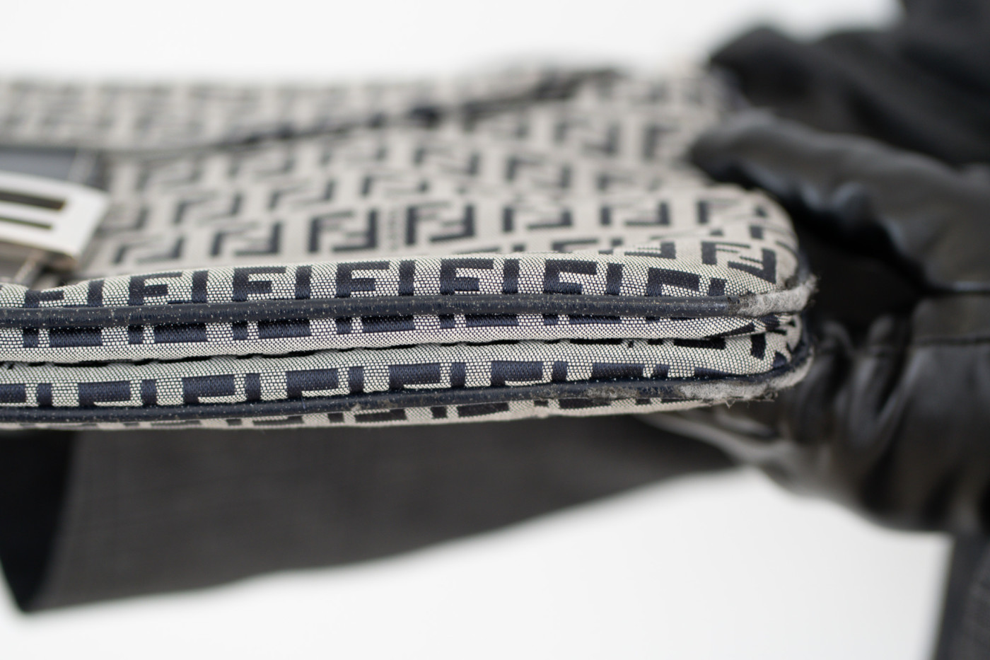 FENDI Zucchino Double Flap Baguette Bag Navy