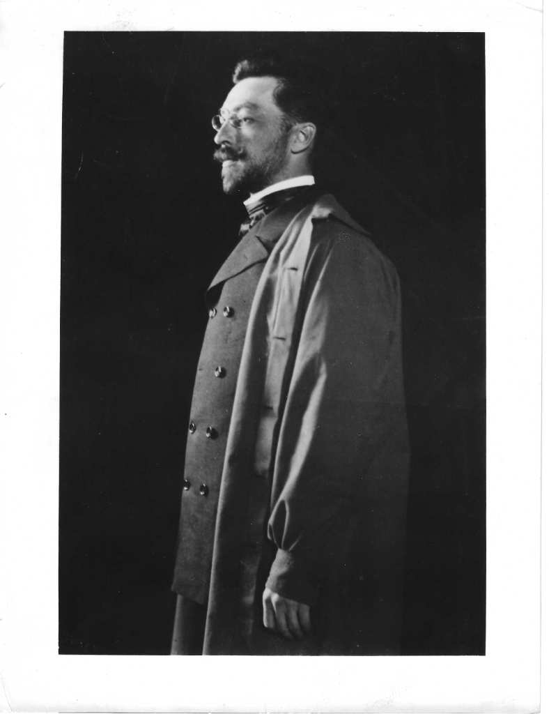 Vintage gelatin silver photograph of Wassily Kandinsky in profile wearing double-breasted coat and pince-nez, Munich circa 19