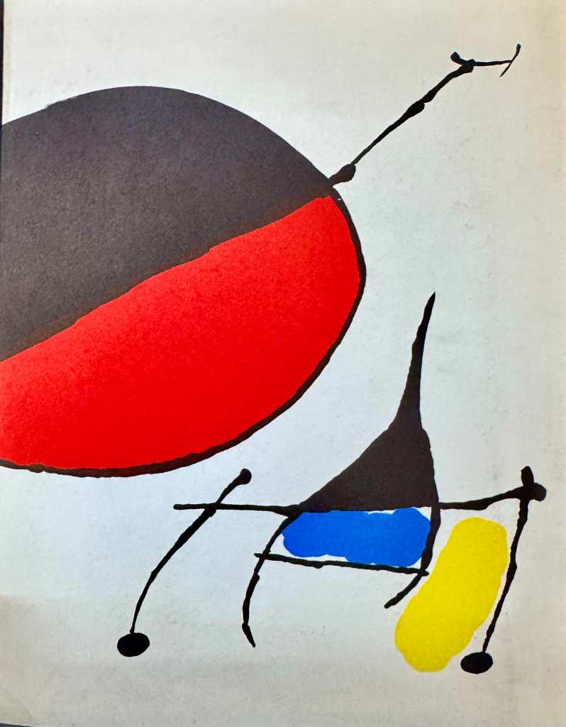 Joan Miró 1971 Peintures sur papier exhibition catalogue cover with original lithograph featuring biomorphic forms in red, bl