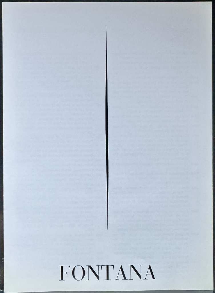 White catalogue cover featuring Lucio Fontana's iconic slash cut against neutral background, Barcelona 1988 retrospective exh