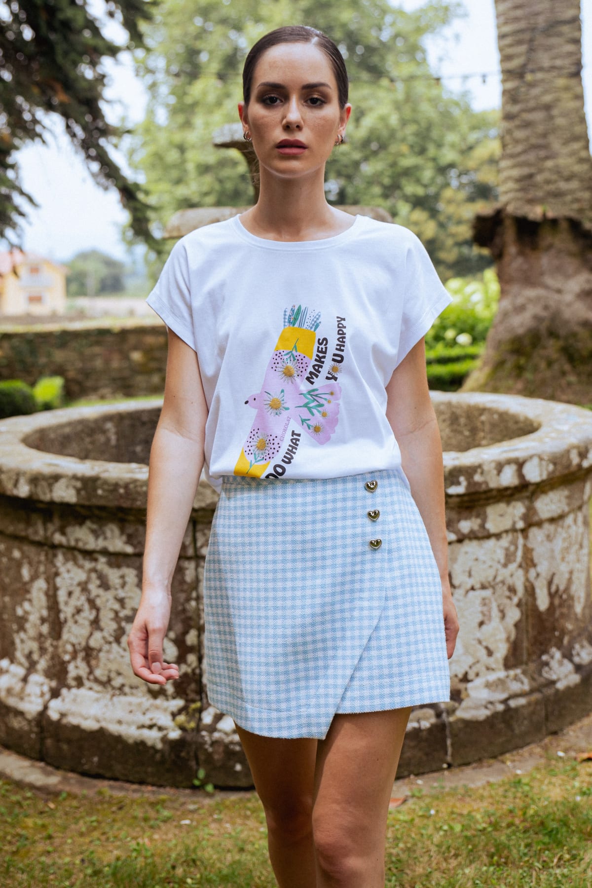 FALDA-PANTALÓN TWEED VICHY AZUL