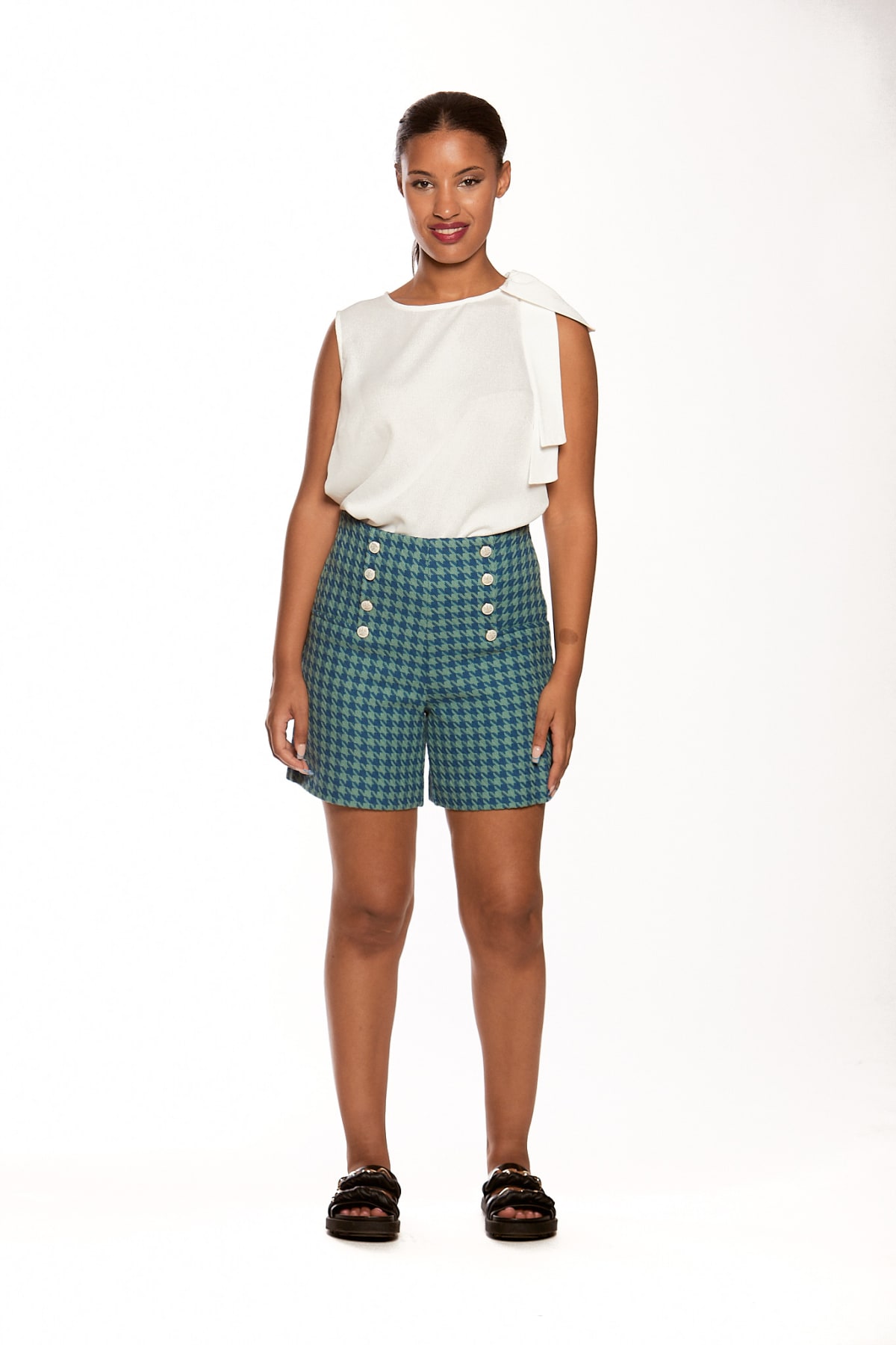 SHORT PATA DE GALLO AZUL/VERDE