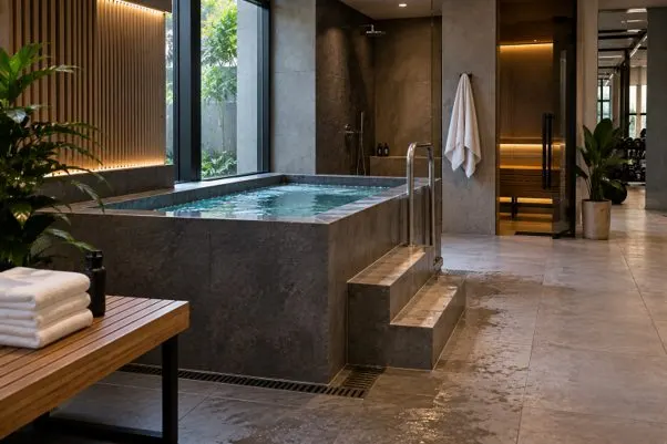 Supporting visual — Space for towels and seating